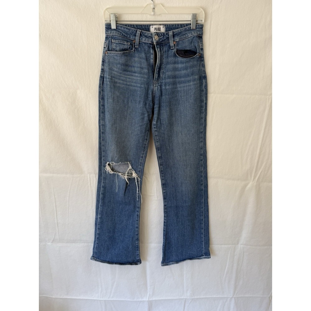 PAIGE Leenah Y2K Distressed Jeans Womens 26 Ripped Knee Wide Leg Straight Denim - Picture 2 of 7